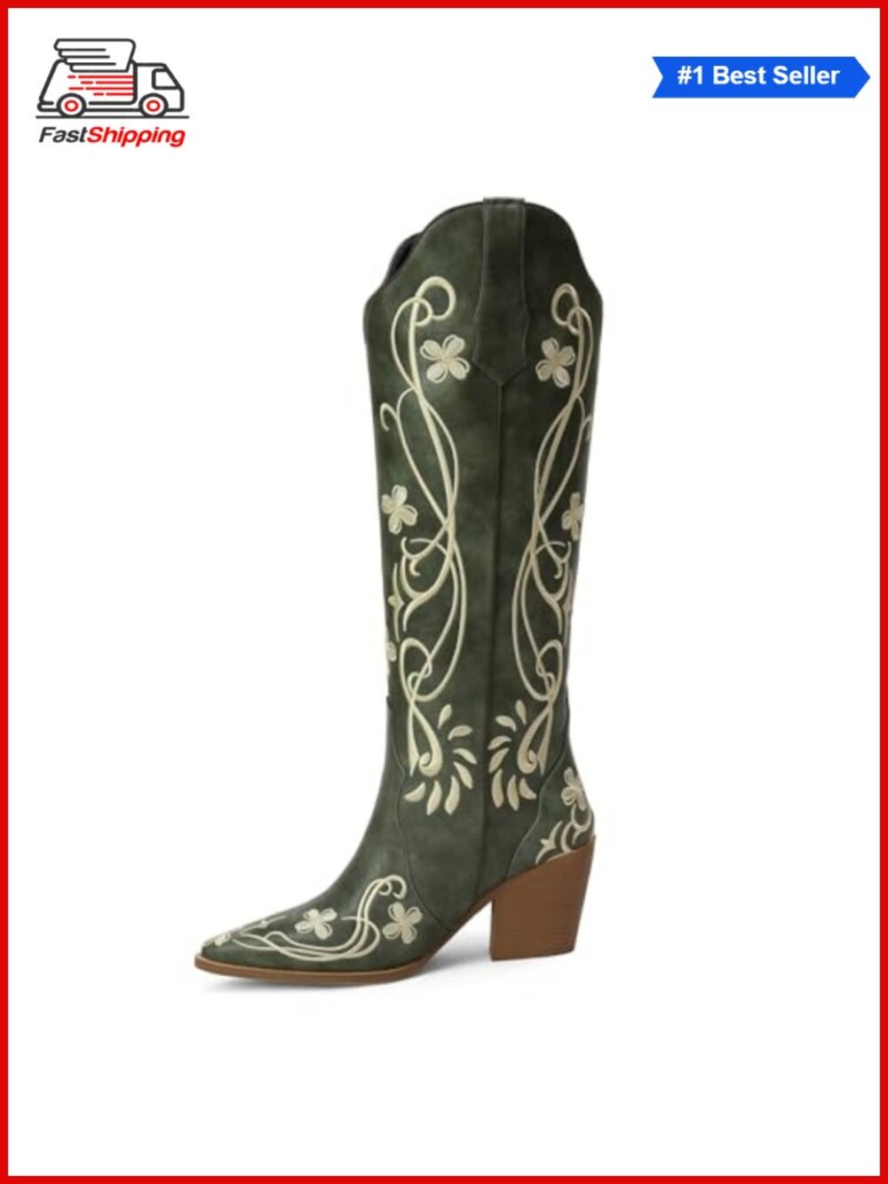✨ Women's Knee-High Western Cowgirl Boots with Faux Leather and Block Heel